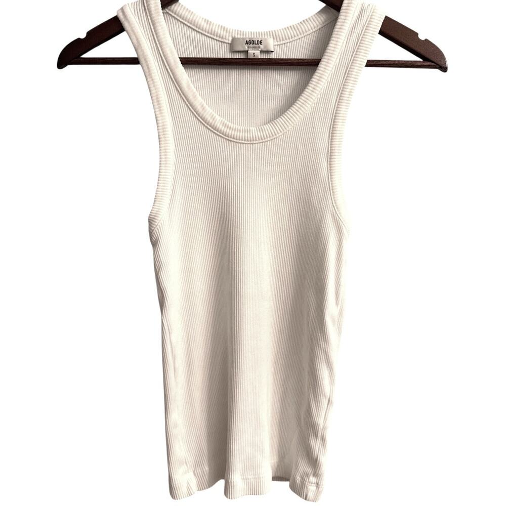 AGOLDE Ribbed Knit Scoop Neck Basics Tank Top White Women's Small